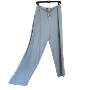 Wide Leg Pants XL Light Blue Chambray Tencel Minimalist Casual Coastal Boho Chic